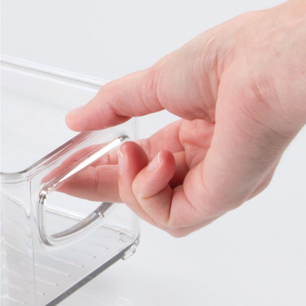 mDesign Small Plastic Bathroom Storage Bins with Handles - Organizer for Closet, Cabinet, Vanity & Cupboard - Clear Ligne Collection - Perfect for Hair Tools, Makeup & Toiletries Storage