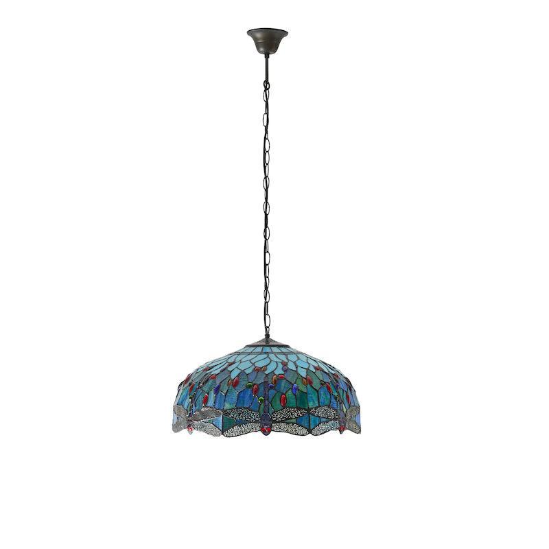 Blue Dragonfly Tiffany Style Ceiling Light Fixture - 3 Bulb Chandelier for Dining Room, Bedroom & Living Room Lighting