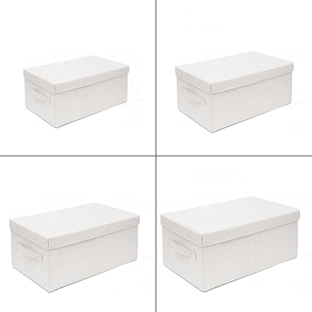 Foldable Fabric Storage Bins with Lids & Handles - White Linen Closet Organizer Box (16.14