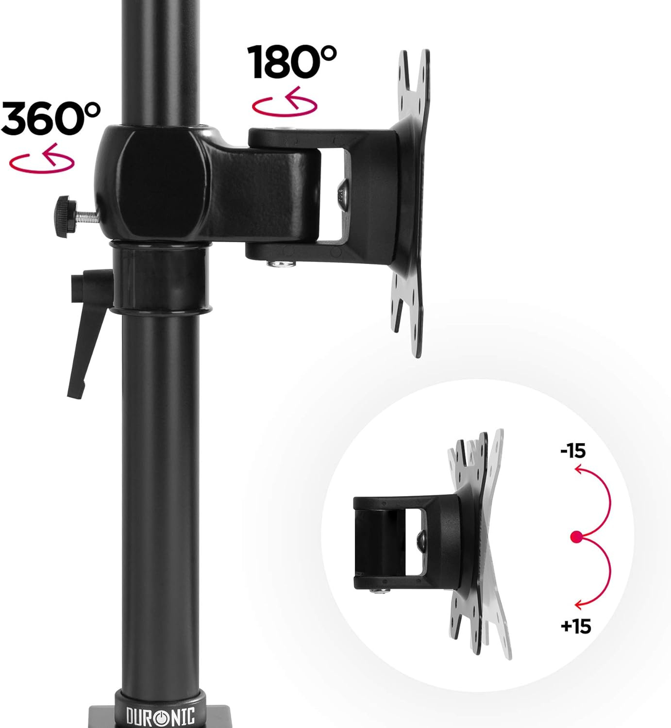 Duronic DM351X1 Single Monitor Arm Stand - Adjustable VESA 75/100 Mount for 13-27