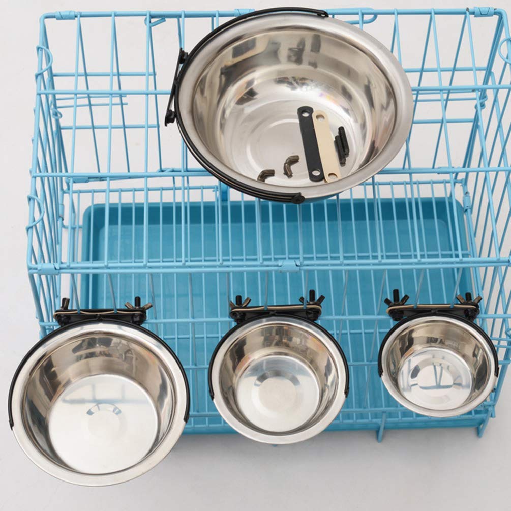 STOBOK Stainless Steel Hanging Pet Bowls - 150ml Large Feeder Dishes for Dogs, Cats, Birds & Parrots - Cage Kennel Crate Mountable Food & Water Bowls - Perfect for Travel, Camping & Outdoor Use - Silver