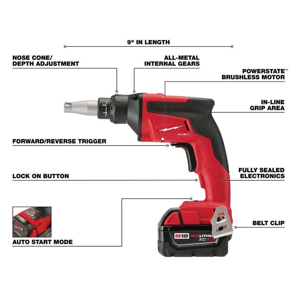 Milwaukee M18 Fuel 2866-22 Cordless Drywall Screw Gun Kit - Powerful & Lightweight for Drywall Installation, Framing, and DIY Projects