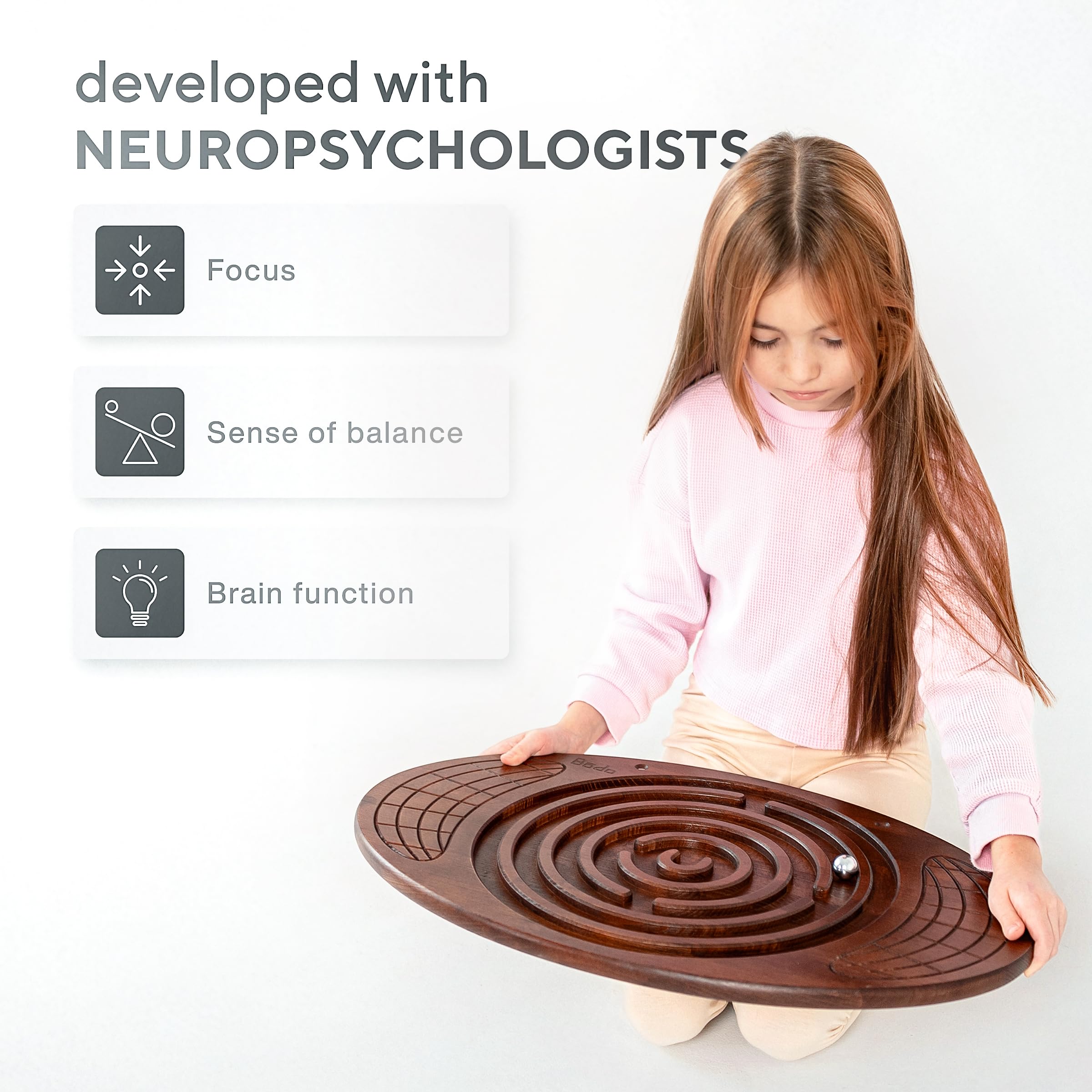 Bodo Maze Balance Board - Wooden Wobble Board for Kids, Teens & Adults - Exercise, Physical Therapy & Fitness Training - Improves Balance for Skiing, Surfing, Snowboarding & Skateboarding - Fun Labyrinth Game for Indoor/Outdoor Use