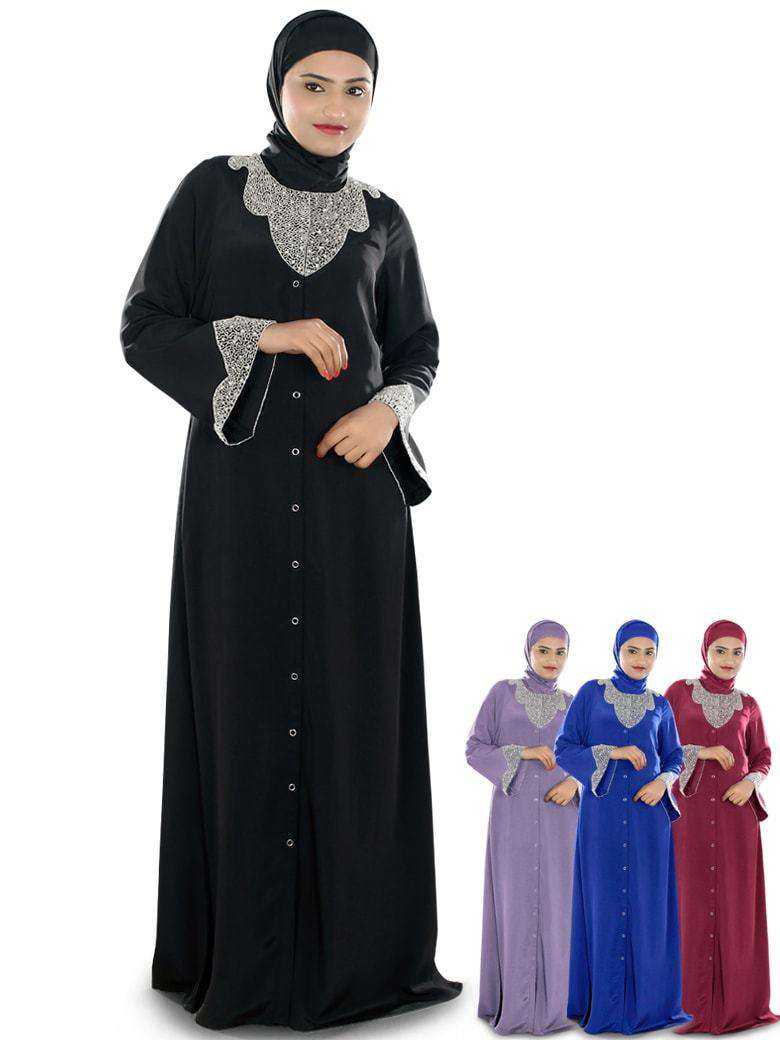 Hifja Black Hand Embroidered Burqa - Islamic Abaya Dress for Women - Modest Muslim Prayer Dress - Perfect for Mosque, Eid & Special Occasions