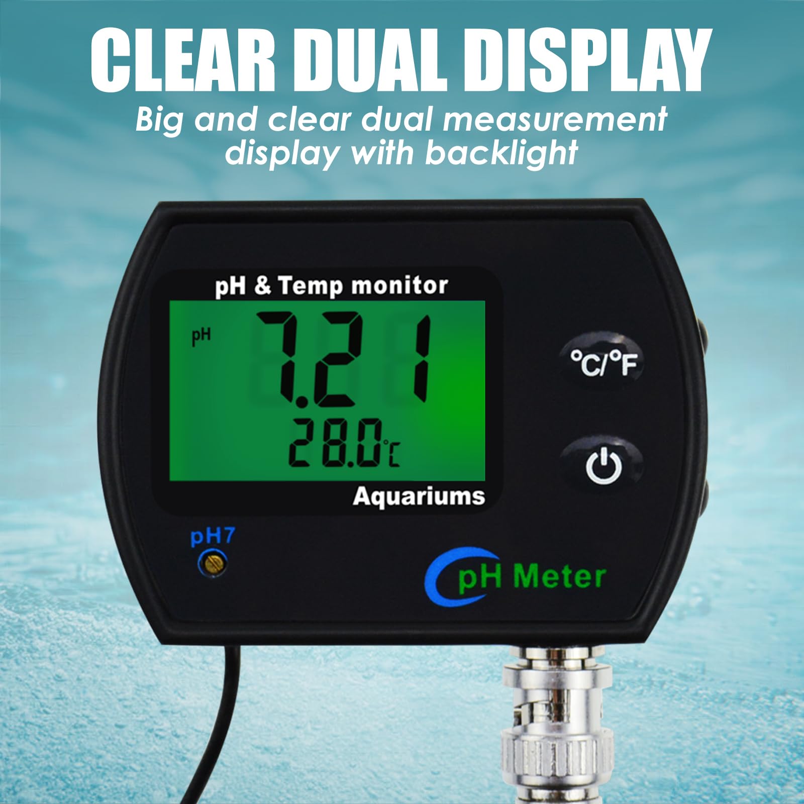 **Digital Water Quality Tester - pH & Temperature Meter 2-in-1 with Auto Calibration & Replaceable BNC Probe for Aquariums, Hydroponics, Aquaculture, Labs | Perfect for Monitoring Fish Tanks, Pools, and Scientific Experiments**