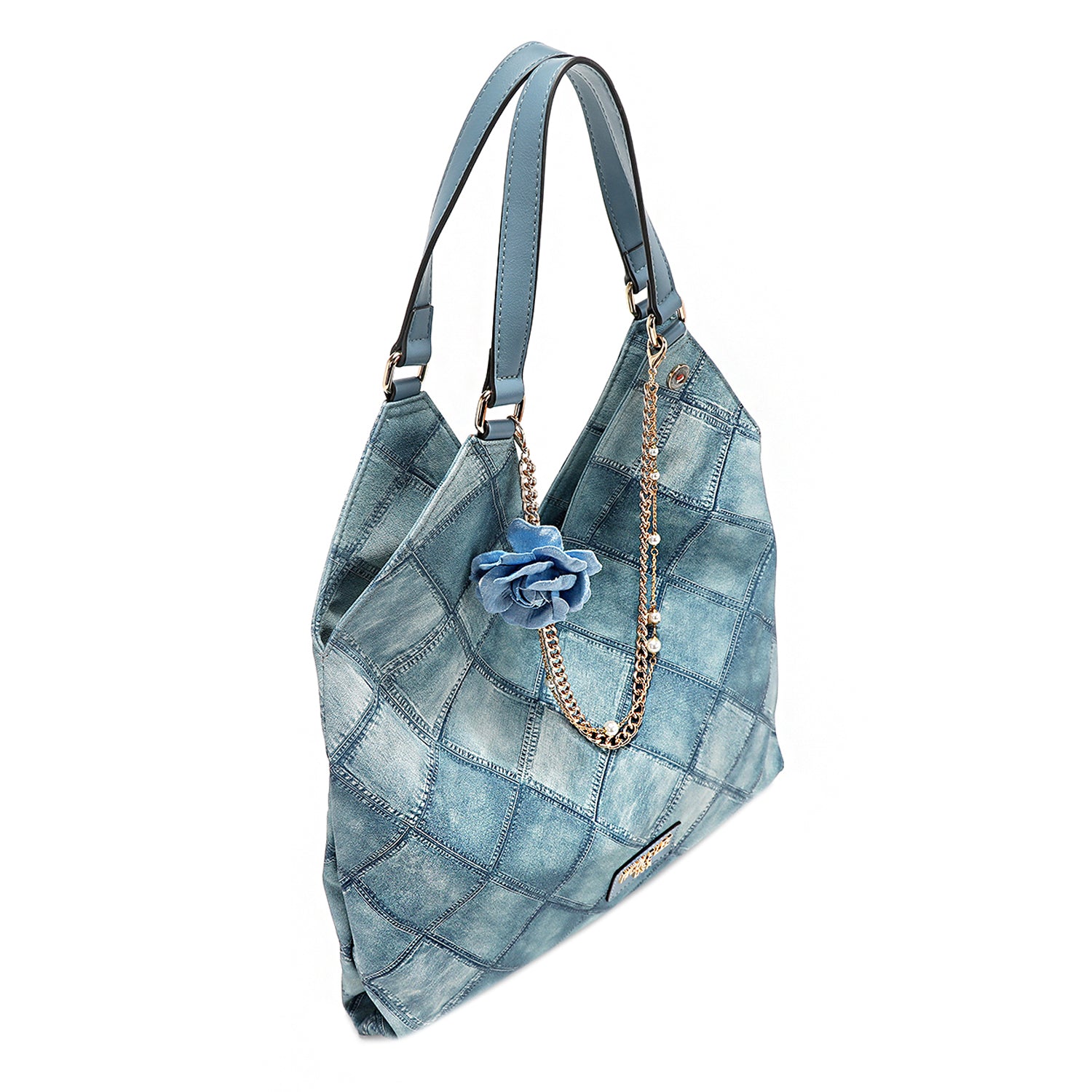 Blue Flower Large Shoulder Bag for Women - Stylish Crossbody Purse with Adjustable Strap, Perfect for Work, Travel & Everyday Use