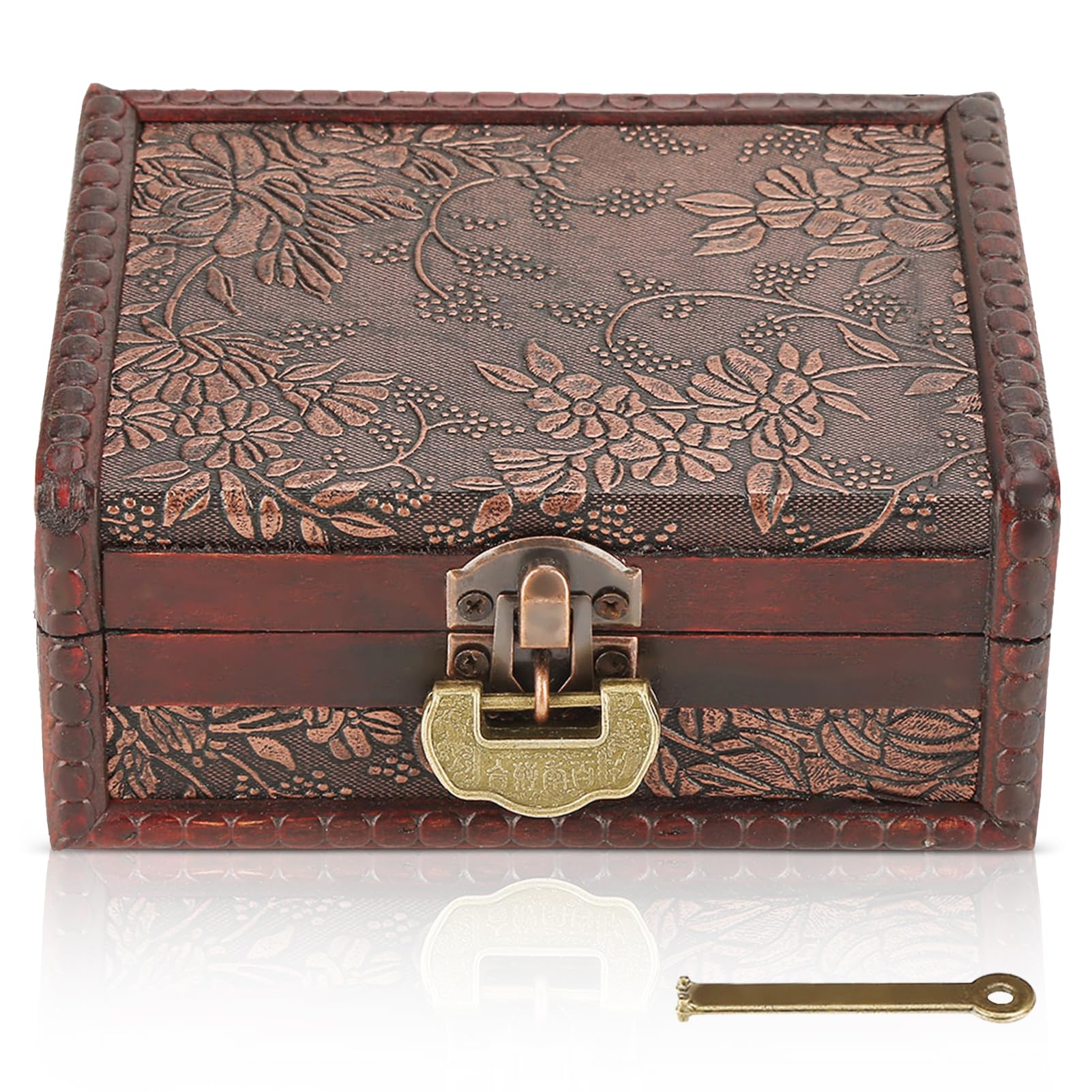 Vintage Decorative Wooden Jewelry Box with Lock & Key - Handcrafted Keepsake Storage Chest for Rings, Necklaces & Treasures - Perfect for Home Decor, Gift Giving & Jewelry Organization