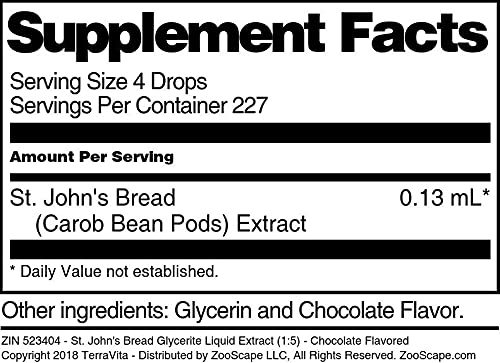 Organic St. John's Bread Glycerite Liquid Extract (1:5) - Chocolate Flavored Herbal Supplement - 1oz Bottle (2 Pack) - Natural Energy Booster for Wellness & Baking Recipes