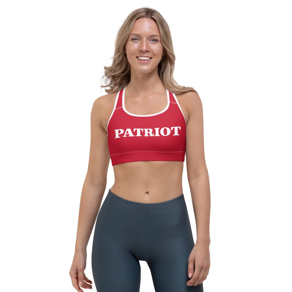 Patriotic USA Women's Sports Bras - Red Workout Bras with Funny Motivational Words for Yoga, Running & Gym | Perfect for 4th of July, Fitness & Active Lifestyle