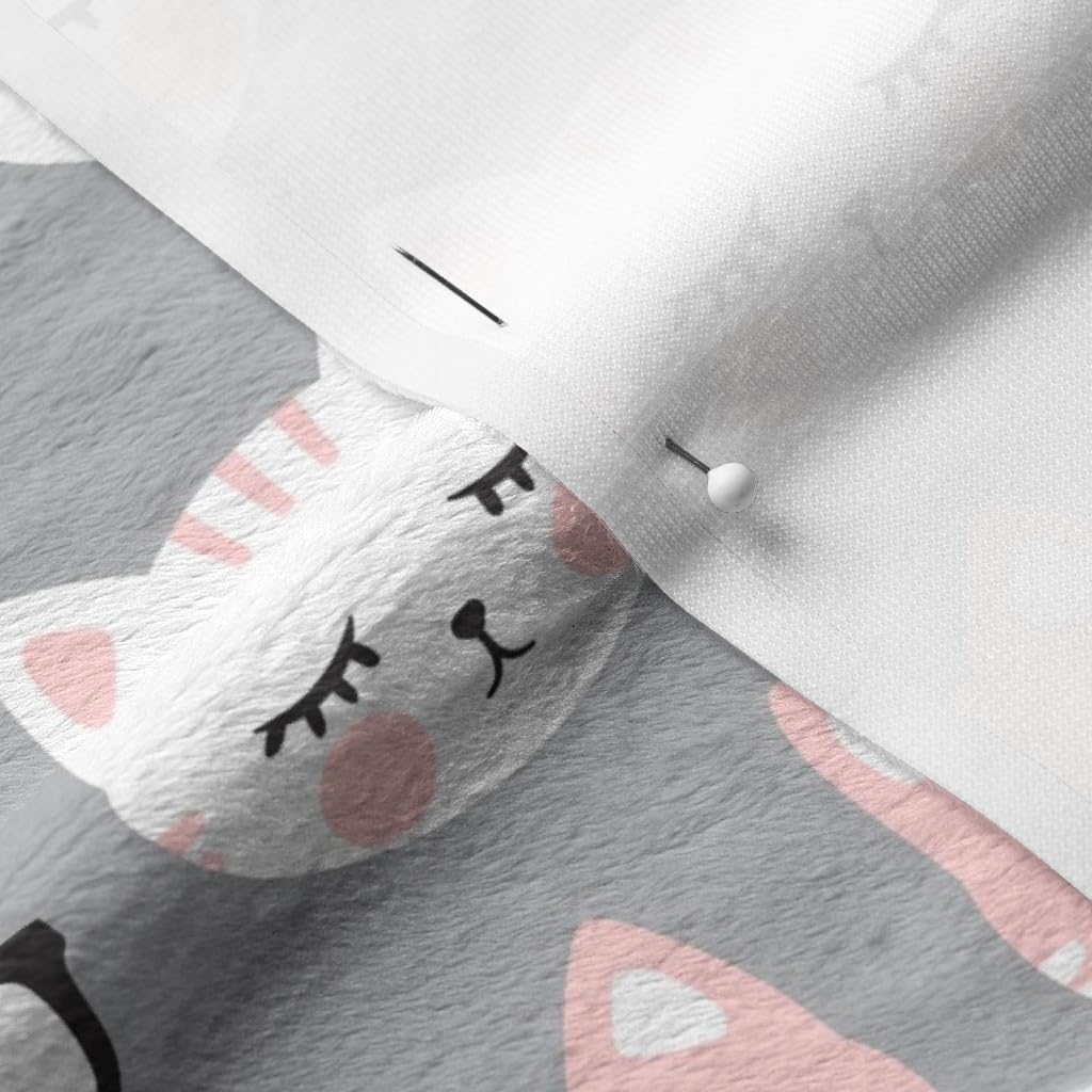 Premium Spoonflower Minky Fabric - Cute Cat Faces & Crowns Print in Light Pink & Gray - Fat Quarter for Sewing Baby Blankets, Quilt Backing & Plush Projects | Perfect for DIY Crafts, Nursery Decor & Pet Lovers Gifts