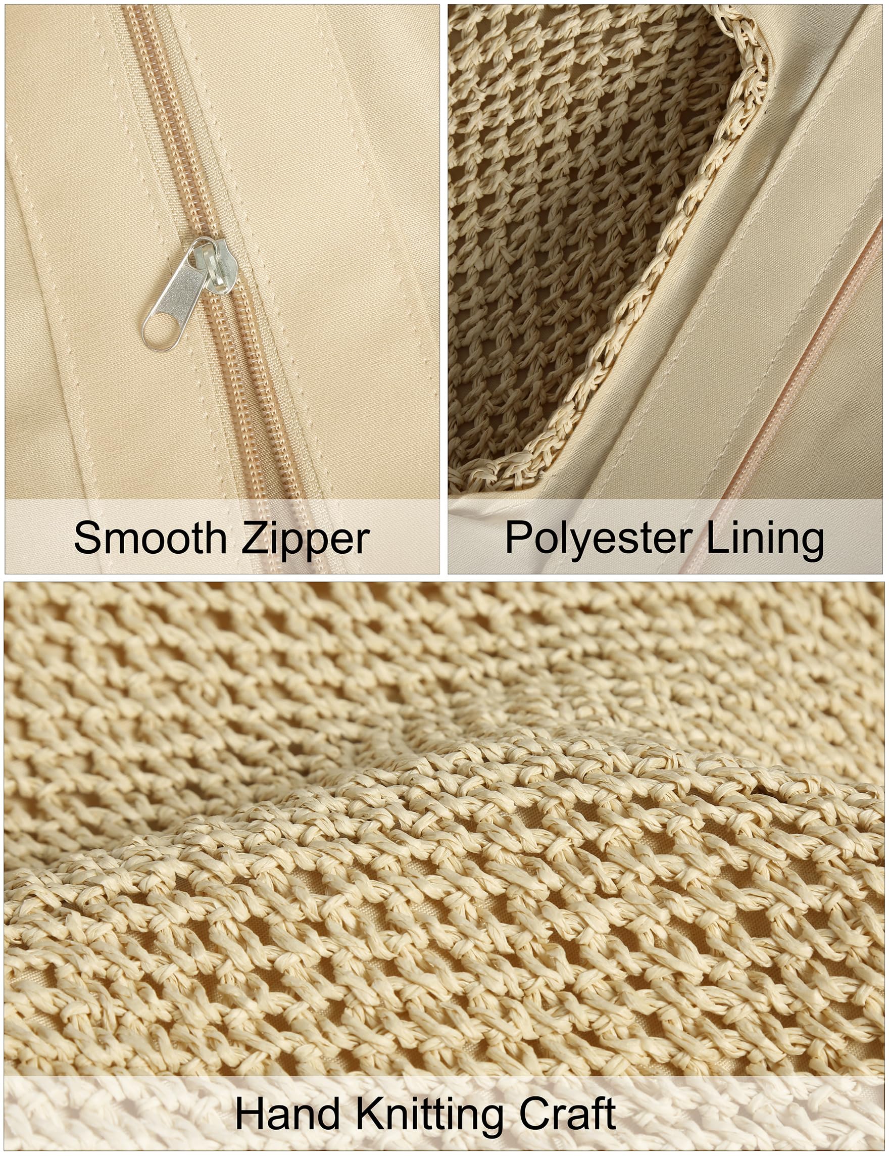 Women's Woven Straw Beach Tote Bag - Large Capacity Summer Shoulder Bag for Vacation, Travel & Shopping - Natural Beige