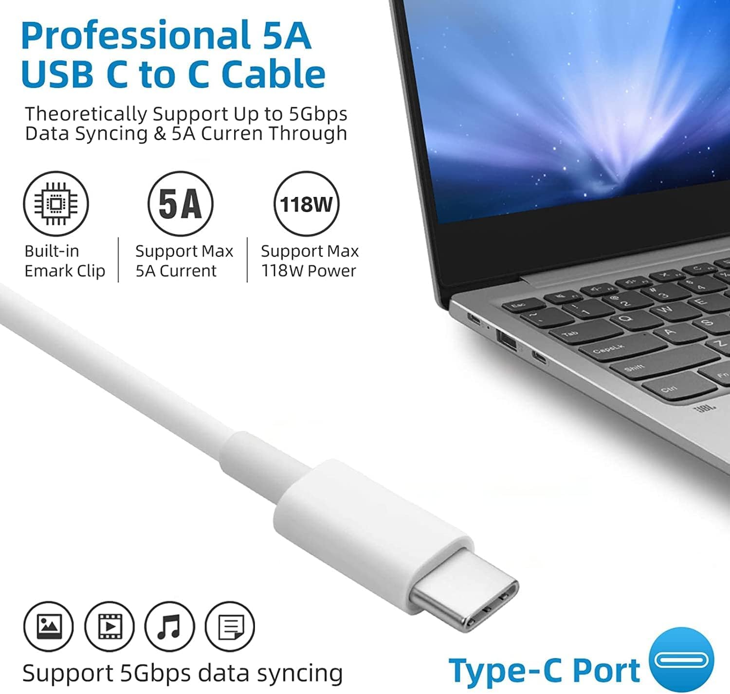 118W USB-C Power Adapter for MacBook Pro/Air (2020-2025) - Fast Charging with 7.2ft Cable - Compatible with 13/14/15/16 Inch M1/M2/M3/M4 MacBooks - Perfect for Home, Office & Travel Use