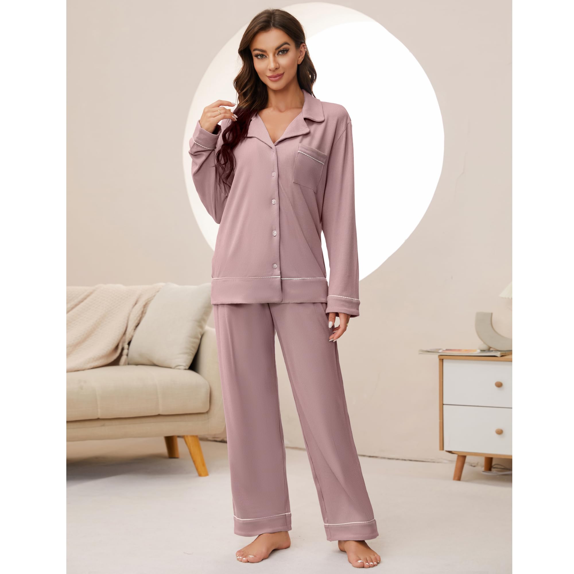 HEARTNICE Women's Soft Long Sleeve Pajama Set - Button Up Knit Sleepwear & Lounge Wear 2-Piece Pajamas for Women - Perfect for Sleeping, Relaxing at Home, and Cozy Winter Nights