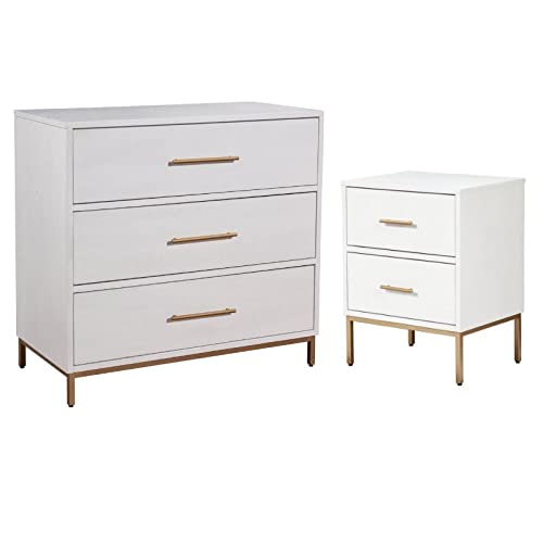 Home Square 2-Piece White Bedroom Furniture Set - Nightstand & Small Chest for Master Bedroom, Guest Room, or Dorm Decor