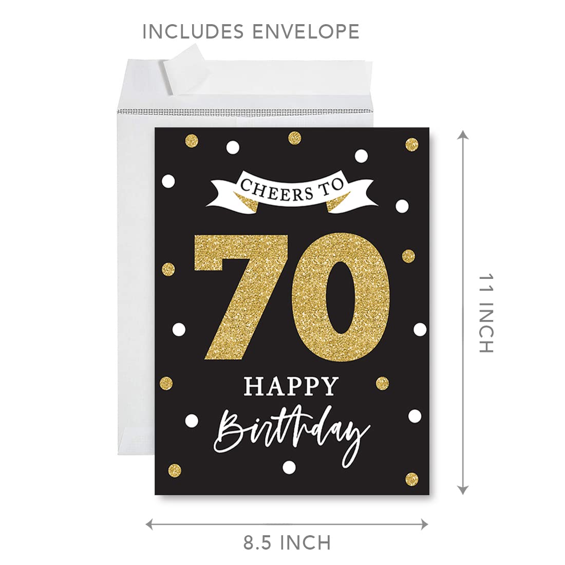 Andaz Press Jumbo Happy Birthday Card for 70th Birthday - Cheers to 70 Years Greeting Card with Envelope - Blank Space for Personal Message - Perfect for Her, Him, Wife, Husband, Mom, Dad, Grandma, Grandpa - 8.5