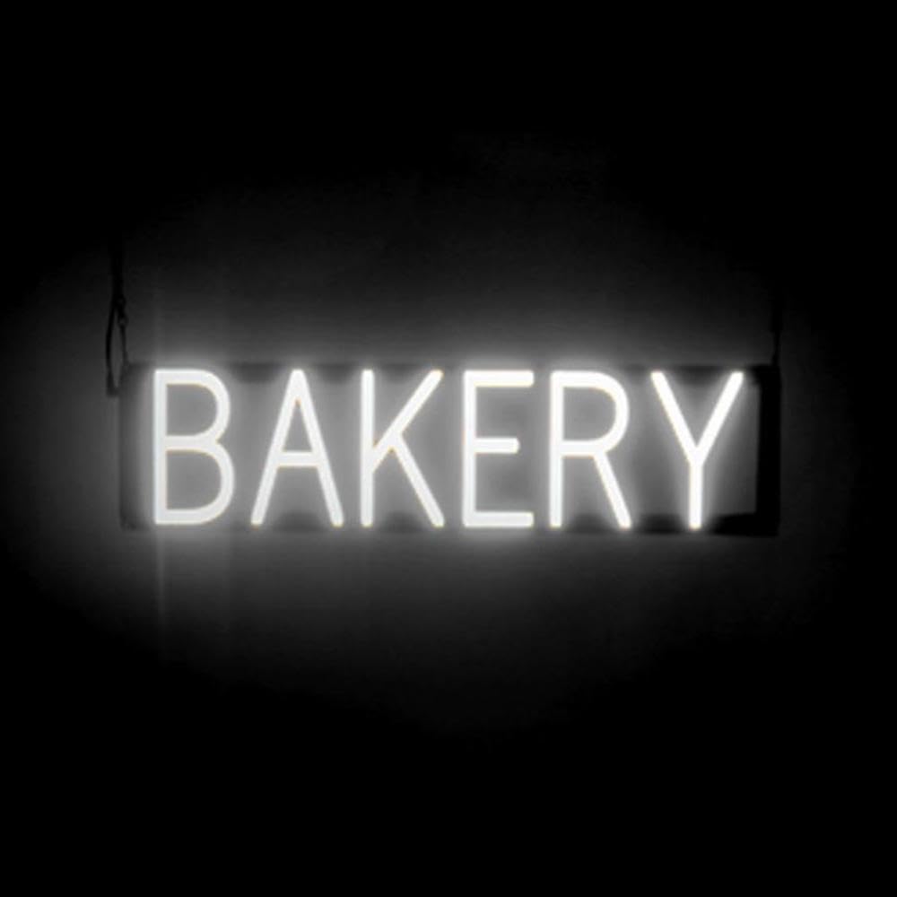 SpellBrite BAKERY Sign - White LED Neon Light Open Sign for Bakeries, Cafes & Shops - 24.4 x 6.3 Inches - Perfect for Storefronts, Countertops & Window Displays