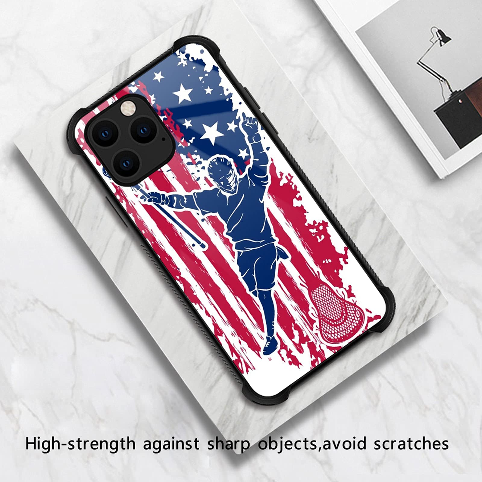 Shockproof iPhone 12 Mini Case with American Flag Lacrosse Design - Anti-Scratch Hard PC Back Cover for Girls | Perfect for Sports, School & Everyday Protection