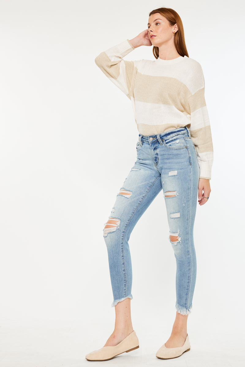 Janine Mid Rise Cropped Skinny Jeans for Women - Stretch Denim Pants, High Waist Slim Fit Trousers - Perfect for Casual Outfits, Date Nights & Office Wear