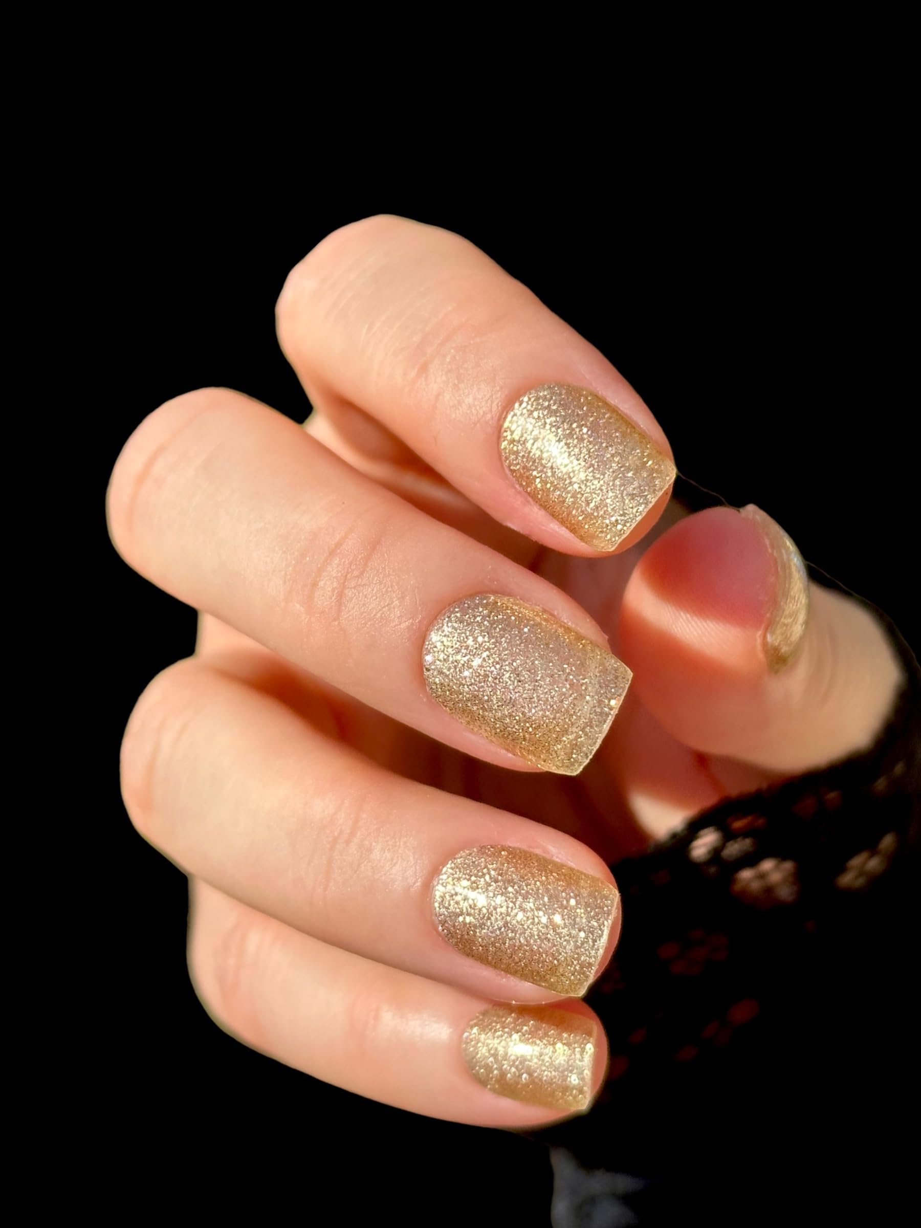 22 Premium Semi-Cured Gel Nail Polish Strips with Gold Glitter - Includes Application Accessories for Salon-Quality Nails at Home
