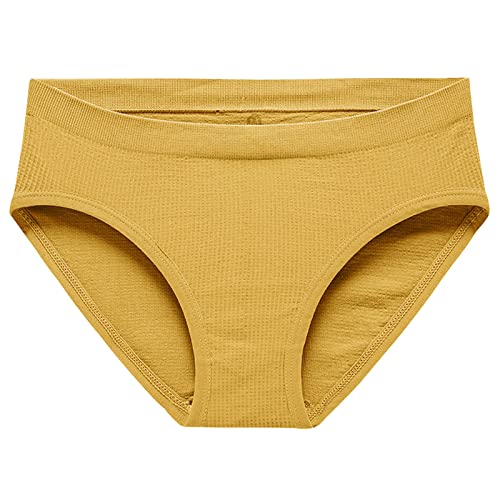 Women's Seamless Elastic Low Waist Tummy Control Panties - High Waist Lace Underwear in Solid Colors (Yellow, Size M) | Perfect for Everyday Wear, Yoga & Shapewear