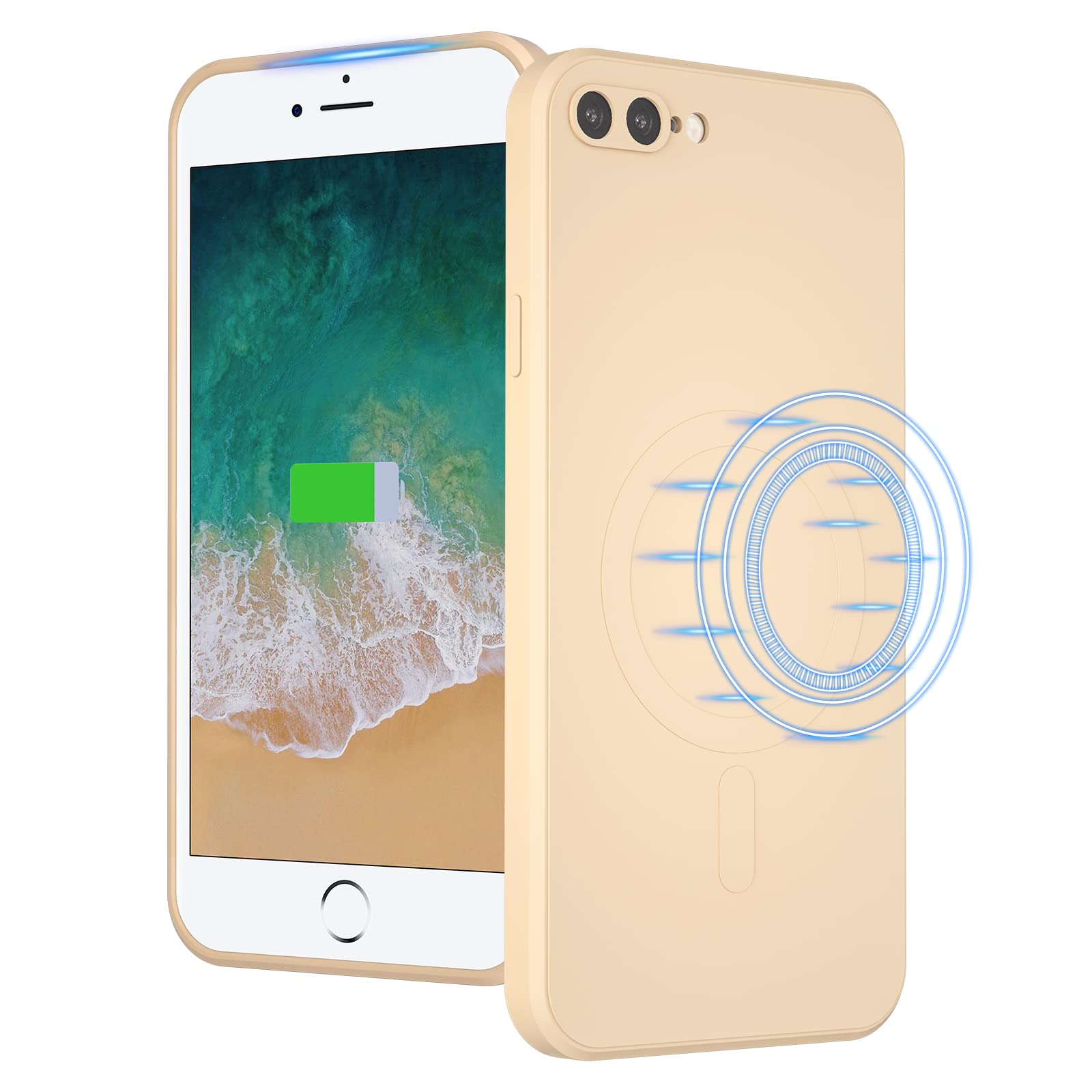 UEEBAI Liquid Silicone Wireless Charging Case for iPhone 8 Plus - MagSafe Compatible, Slim Fit Soft Cover with Built-in Magnets for Faster Charging | Perfect for Home, Office & Travel Use - Khaki