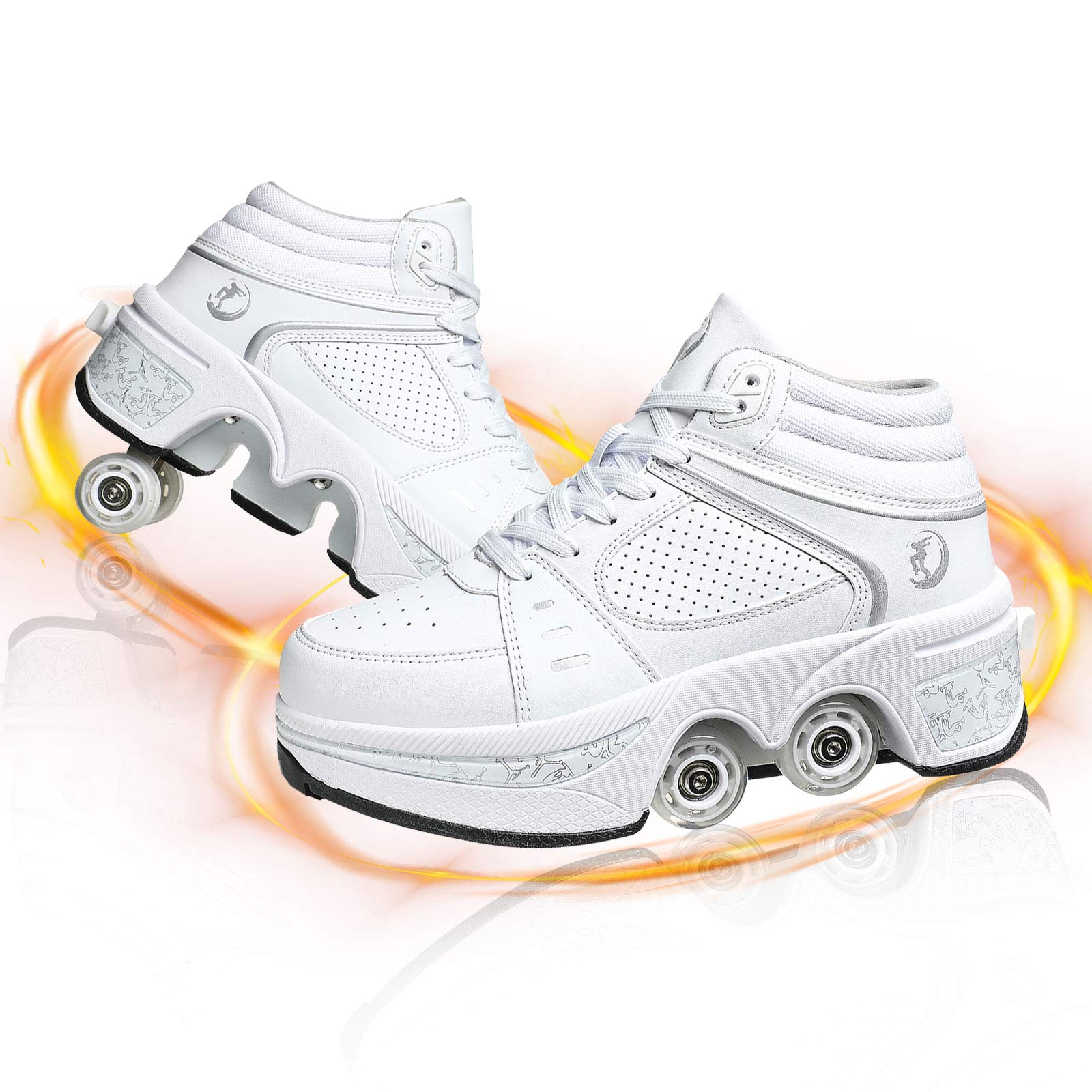 Women's & Kids' 2-in-1 Roller Skate Shoes - Convertible Double Line Skates with 4 Wheels for Indoor/Outdoor Fun | Perfect for Roller Rinks, Parks & Street Skating