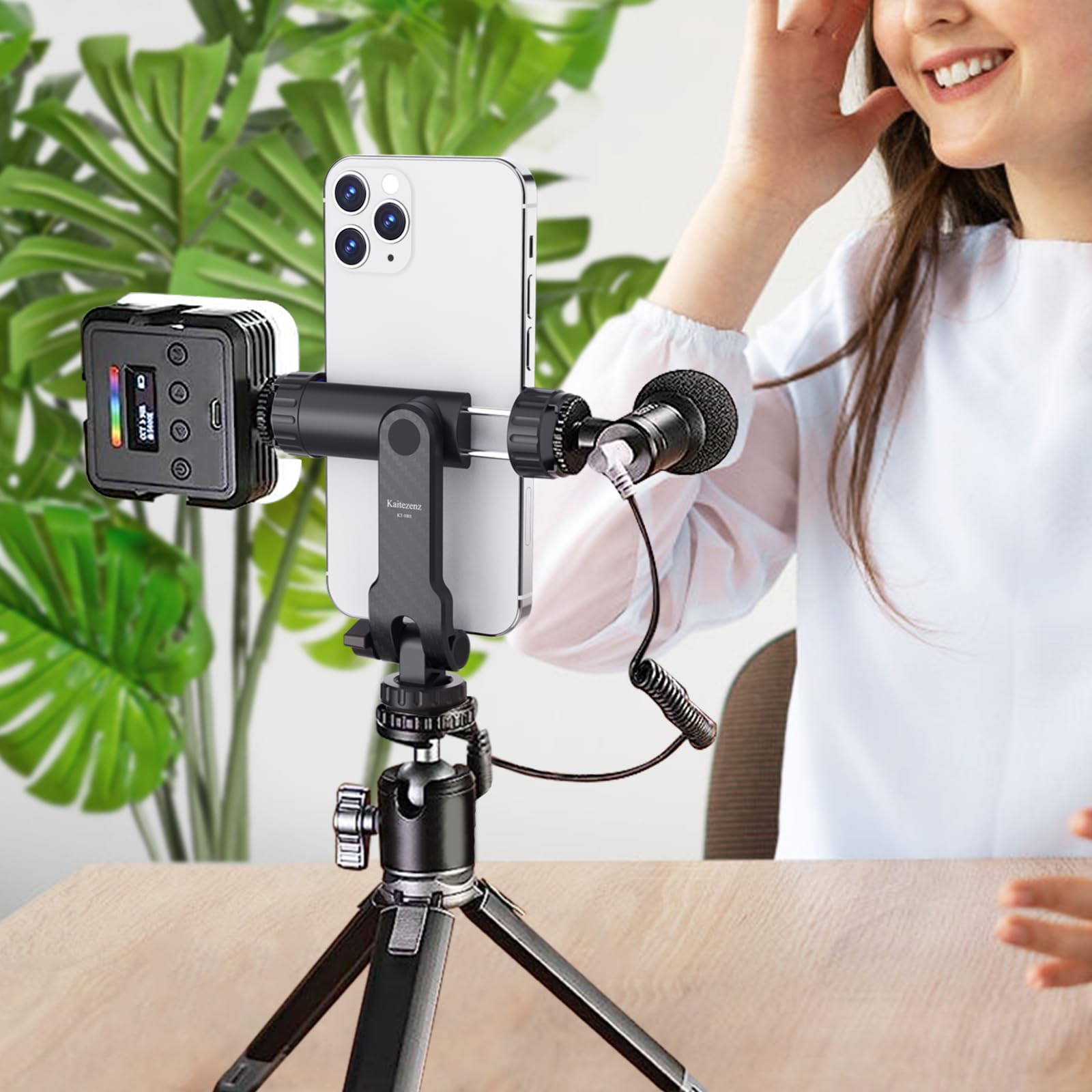 Universal Phone Tripod Mount with 2 Cold Shoes - 360° Rotating & 180° Tilting Smartphone Holder for iPhone, Samsung & All Phones - Perfect for Vlogging, Live Streaming & Photography