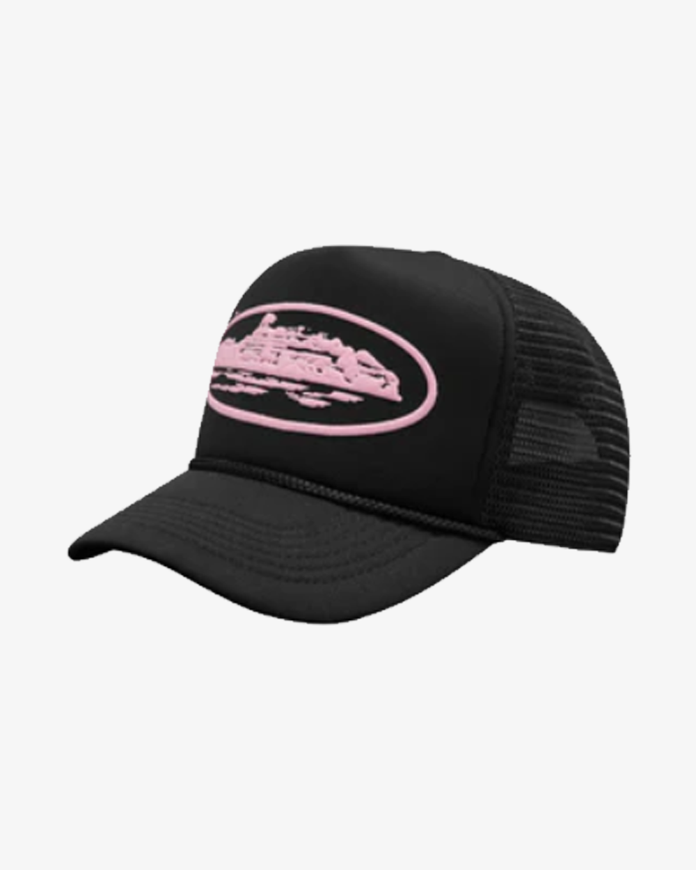 CORTEIZ ALCATRAZ Premium Puff Print Trucker Hat - Black & Pink | Stylish Unisex Baseball Cap for Men & Women | Perfect for Streetwear, Hip-Hop Fashion & Outdoor Activities