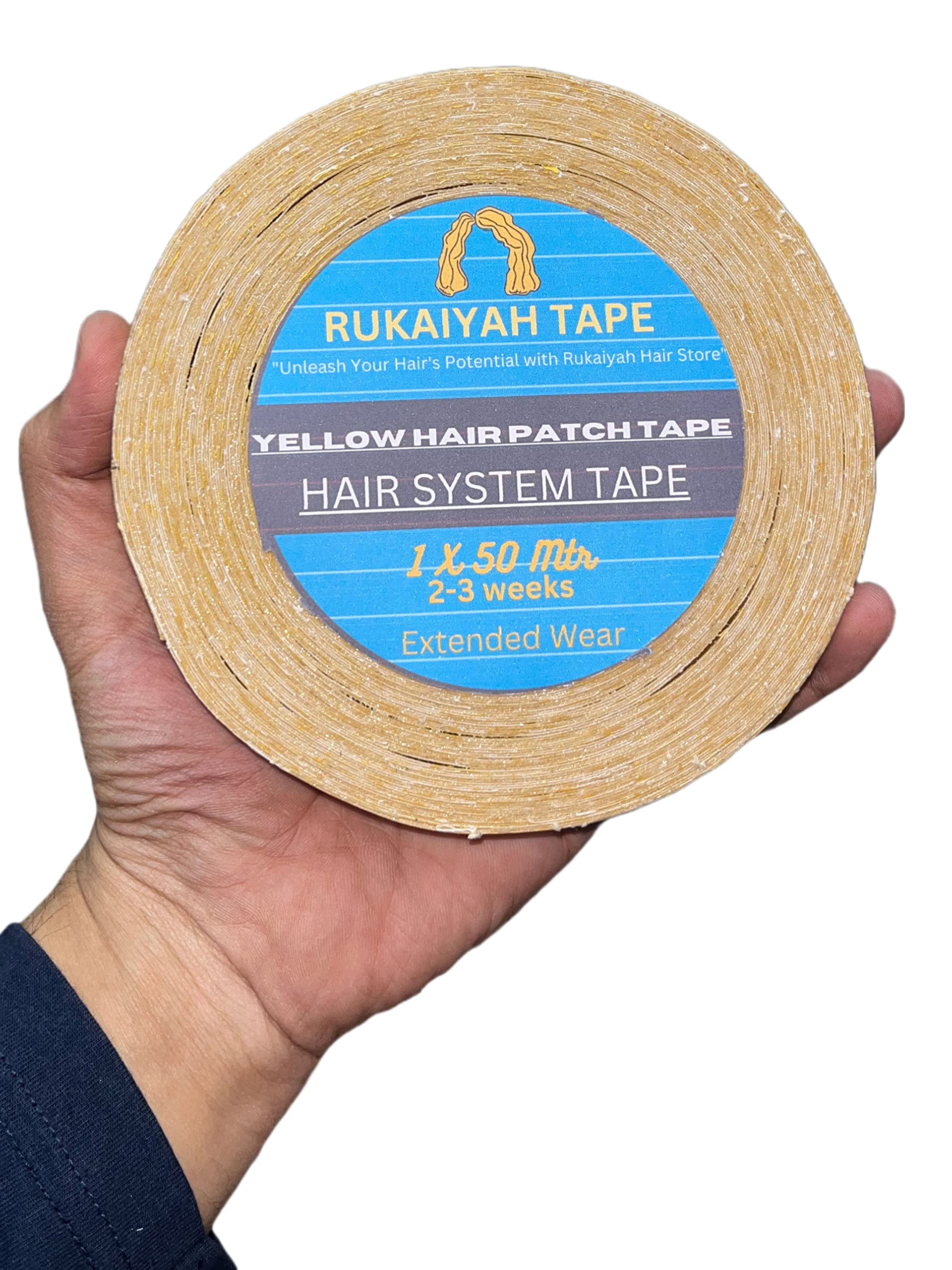 Rukaiyah 45M Strong Hold Yellow Double-Sided Waterproof Tape for Hair Patch & Toupees - Ultra-Strong Adhesive Lasts 1 Week, Scalp-Friendly & Comfortable - Perfect for Daily Use, Cosplay, Weddings & Special Events