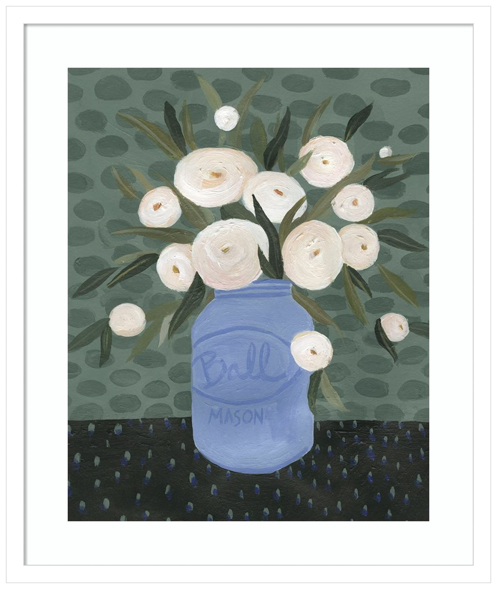 Emma Scarvey Mason Jar Bouquet IV Framed Wall Art Print - 21x25 Inches, White Wood Frame - Floral Home Decor for Living Room, Bedroom & Office