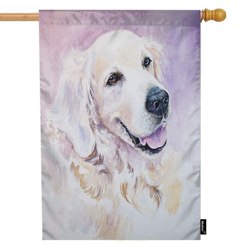Golden Retriever Watercolor House Flag - 28x40 Inch Double-Sided Cotton Linen Outdoor Decor with Dog Portrait & Tongue Design | Perfect for Summer Patio, Garden, Front Porch & Pet Lover Gifts