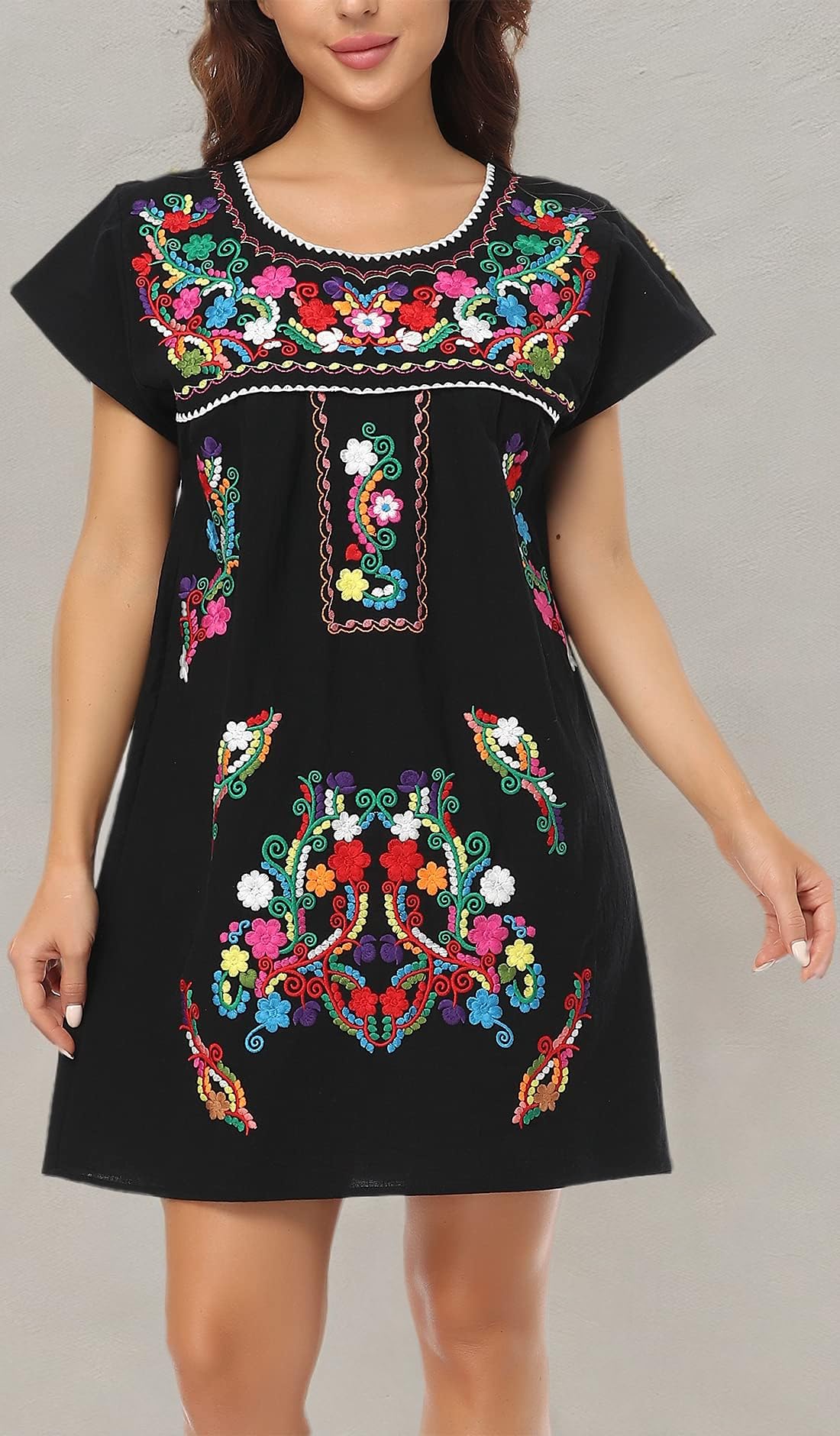 YZXDORWJ Women's Bohemian Maxi Dress - Embroidered Lace Short Sleeve Peasant Dress for Summer, Beach, and Casual Outings