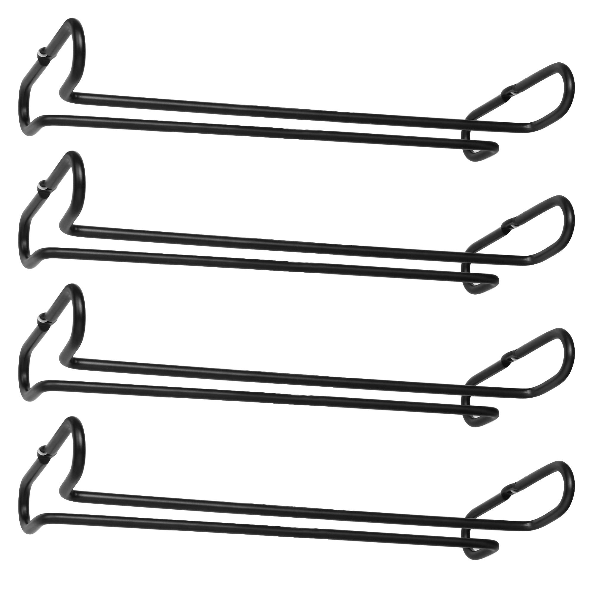 4-Pack Black Metal Stemware Hanging Rack - Under Cabinet Wine Glass Holder for Kitchen, Bar & Pub Storage - Perfect for Organizing Wine Glasses, Cups & Stemware in Small Spaces