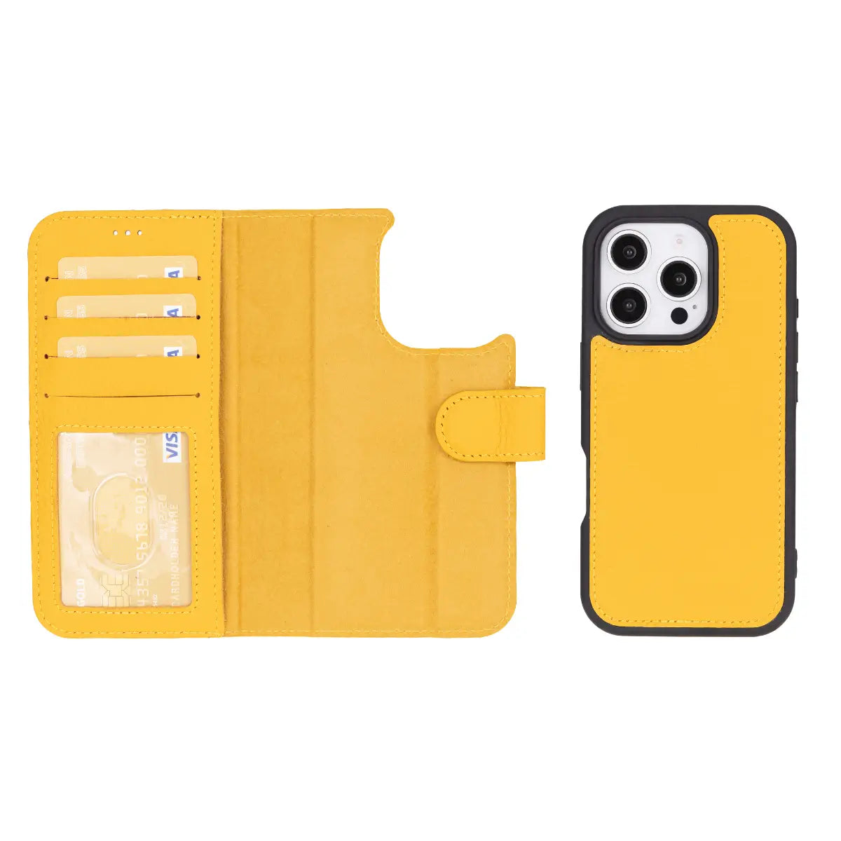 Premium Yellow Leather Wallet Case for iPhone 16 Pro - Slim Protective Cover with Card Slots | Perfect for Everyday Use, Travel & Business (6.1 inch)