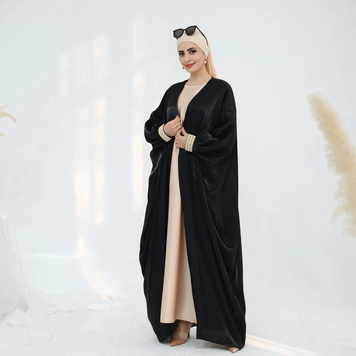 Gleam Cardigan Open Abaya Dress #25848 - Elegant Muslim Women's Long Kimono Cover-Up for Prayer, Home & Special Occasions
