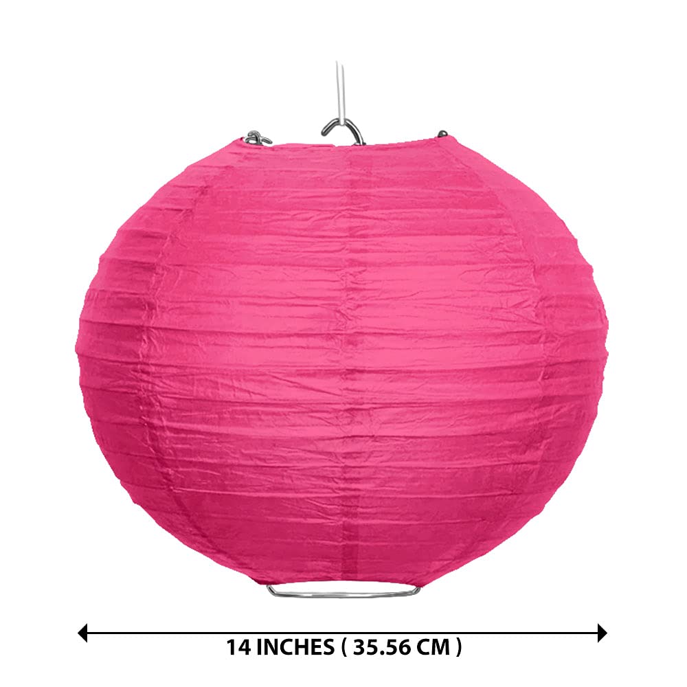 WIRESTER 5 Pack 14 Inch Tissue Paper Lanterns - Fuchsia Party Decorations for Wedding, Birthday, Baby Shower | Indoor & Outdoor Festive Lighting Decor