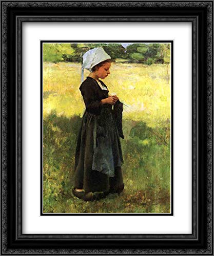 Breton Girl 20x24 Black Ornate Frame with Double Matted Museum Art Print by Willard Metcalf - Vintage Wall Decor for Living Room, Bedroom & Office