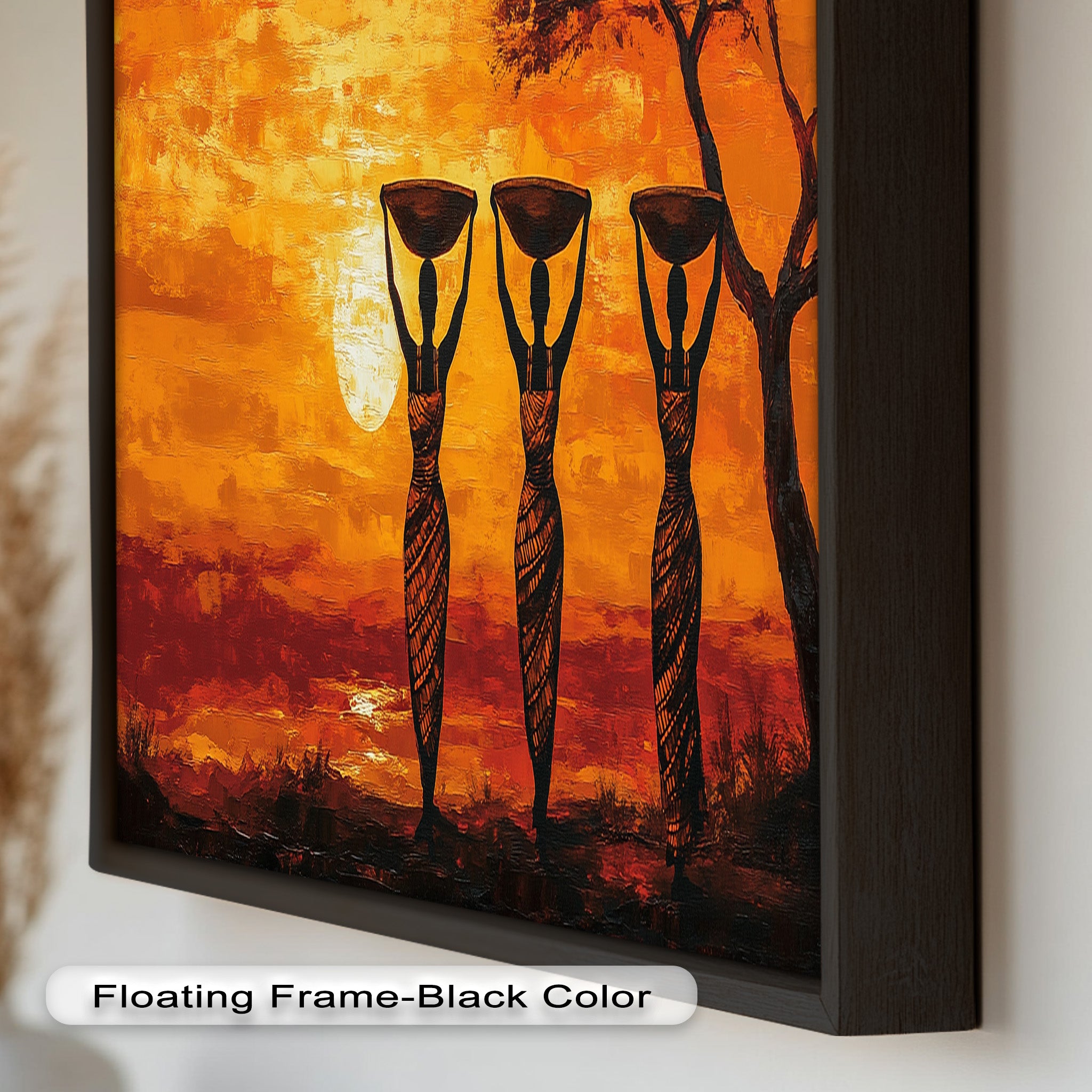 African Tribal Silhouette Wall Art - Handmade Oil Painting for Home Decor | Perfect for Living Room, Bedroom & Office