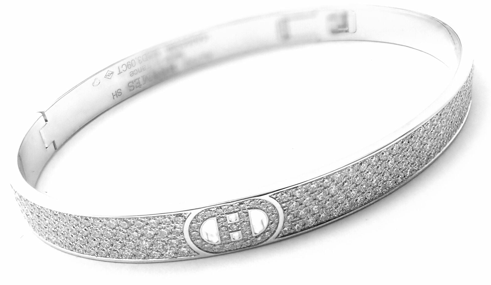 Authentic Hermes H D'Ancre 18k White Gold Diamond Small Bangle Bracelet - Luxury Jewelry for Women, Perfect Gift for Anniversary, Birthday & Special Occasions