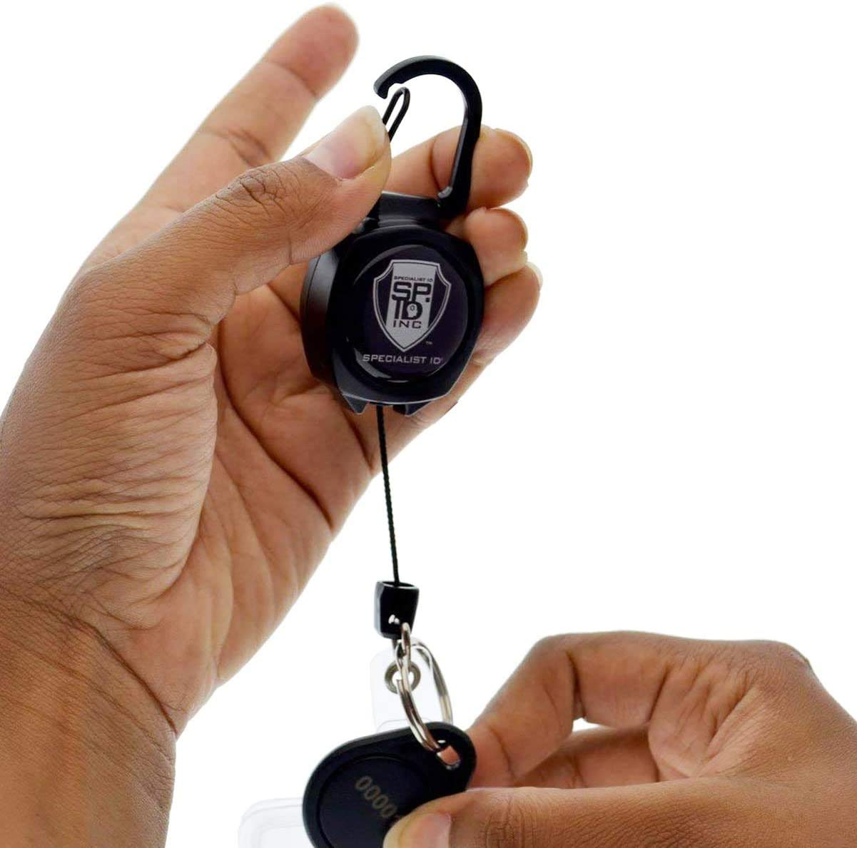 25 Pack Heavy Duty Sidekick Carabiner Keychain with Retractable Reel & 3-Card Polycarbonate ID Badge Holder - Secure Badge Reels for Work, School, Events & Outdoor Activities