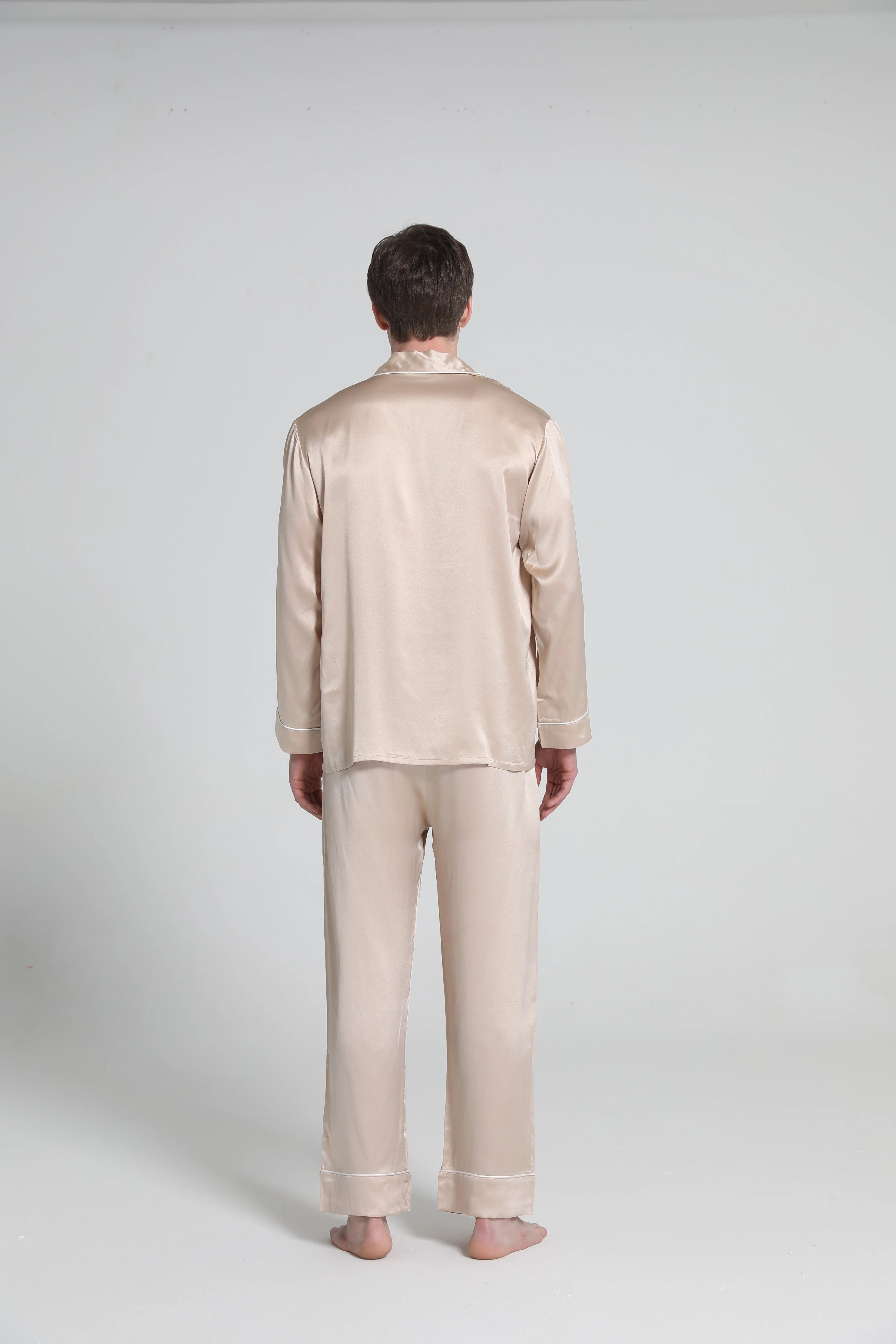 Premium Men's Silk Pajama Set with Lapel Collar - Soft & Breathable Sleepwear for Lounge & Travel - Perfect for Home Relaxation & Hotel Stays