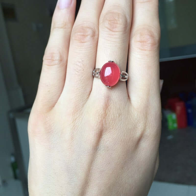 18K Pink Chalcedony Birthstone Ring for Women - Elegant Rose Gold Jewelry Gift for Mother's Day, Anniversary & Valentine's Day | Perfect for Everyday Wear & Special Occasions | FME R337
