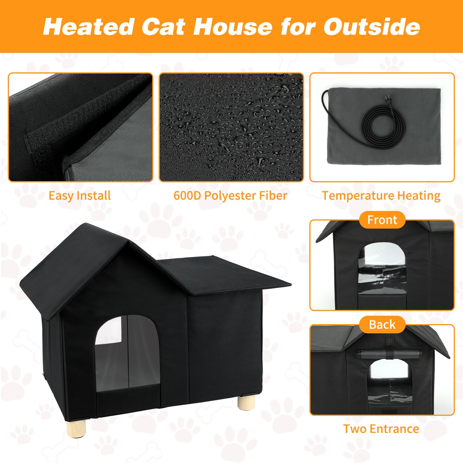 Outdoor Heated Cat House for Winter - Weatherproof Elevated Cat Shelter with Pet Heating Pad, Large Insulated Feral Cat Home for Multiple Cats (19.5