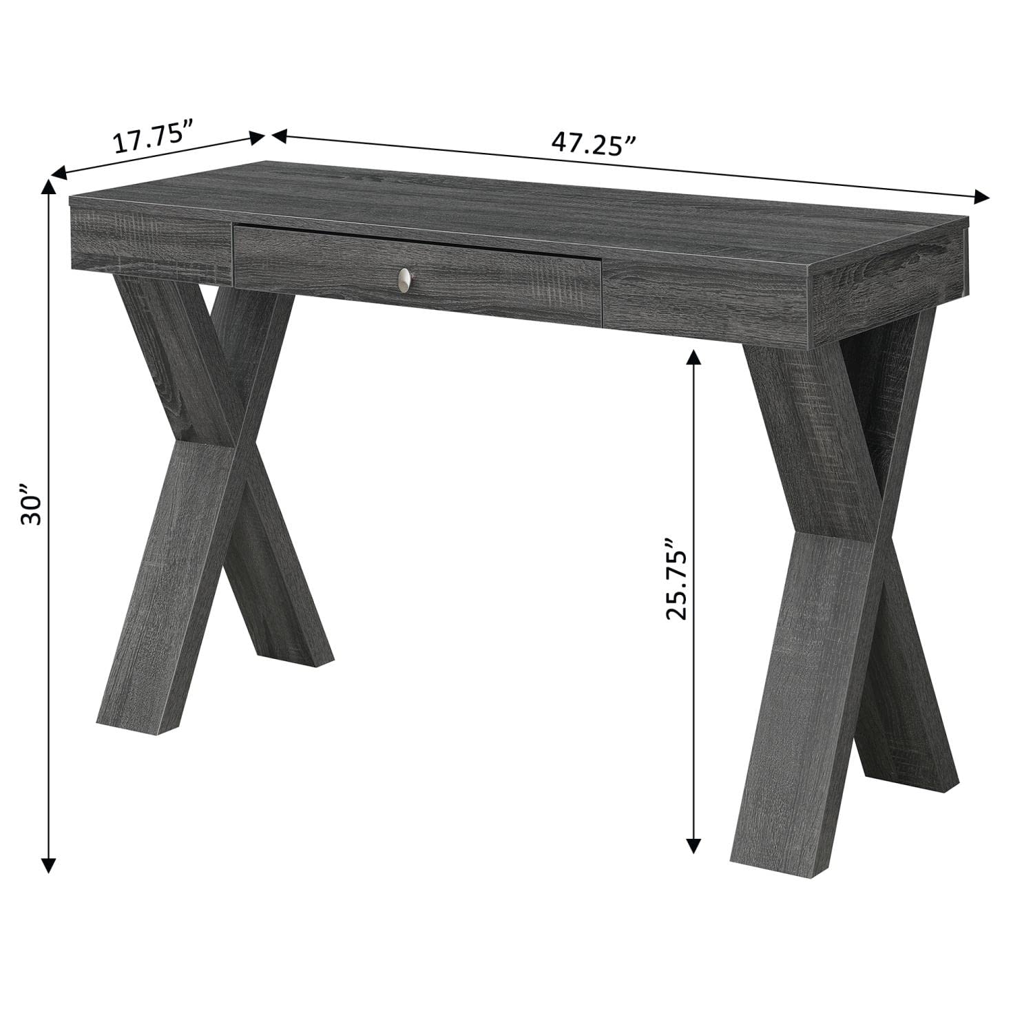 Convenience Concepts Newport 1 Drawer Desk in Weathered Gray - Compact Writing Desk for Home Office, Study Room & Small Spaces