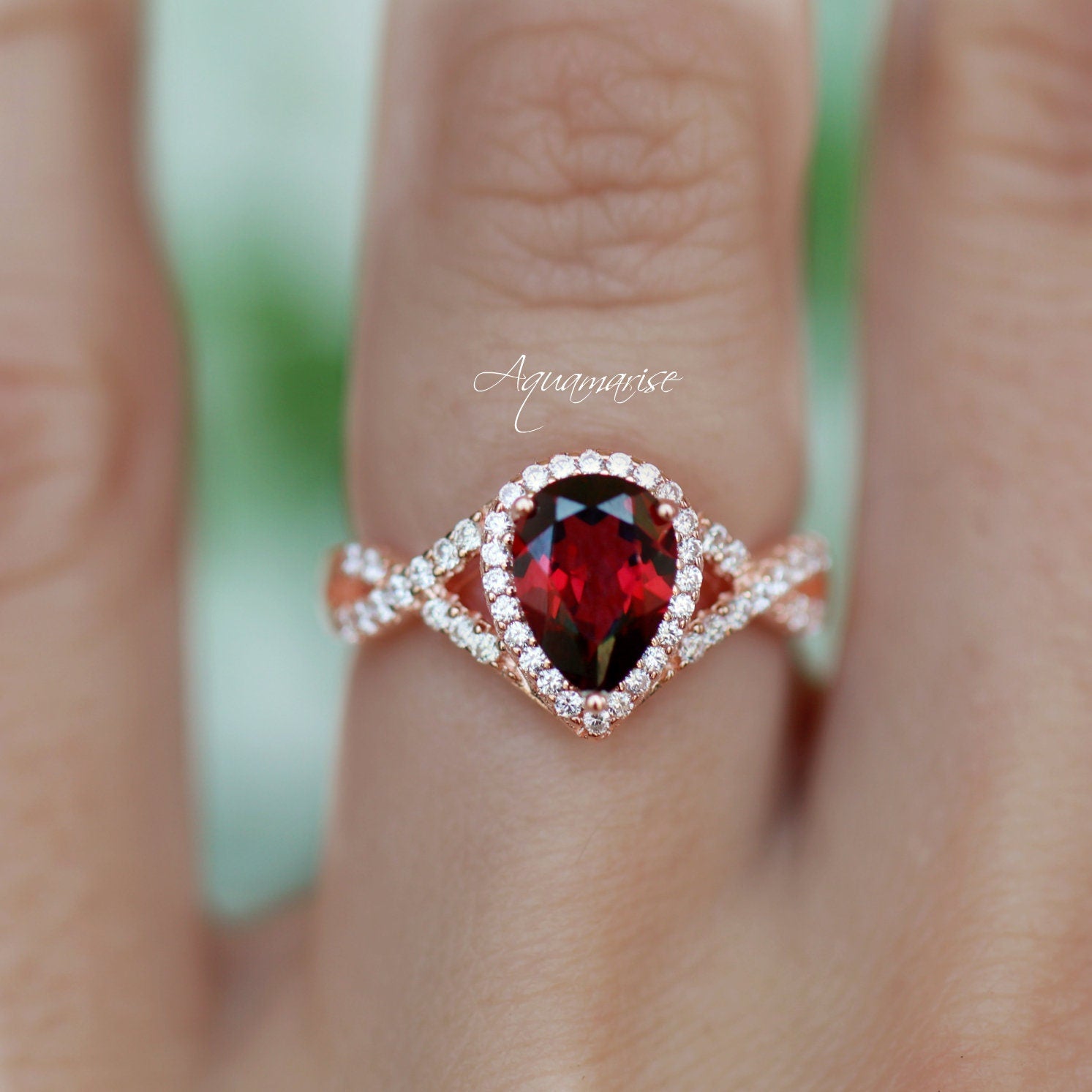 Flair Garnet Ring 14K Rose Gold Vermeil - Elegant Dainty Jewelry for Women, Perfect for Valentine's Day, Anniversary & Everyday Wear