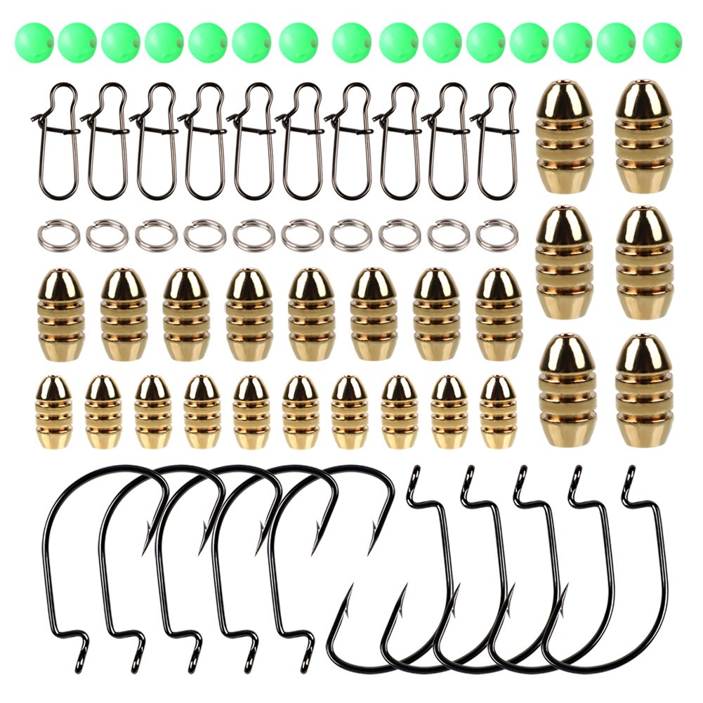 Sougayilang Brass Fishing Sinkers Set with Jig Hooks & Swivel Rings - Freshwater & Saltwater Bass Fishing Gear for Anglers - Perfect for Shore Fishing, Boat Fishing, and Ice Fishing Adventures