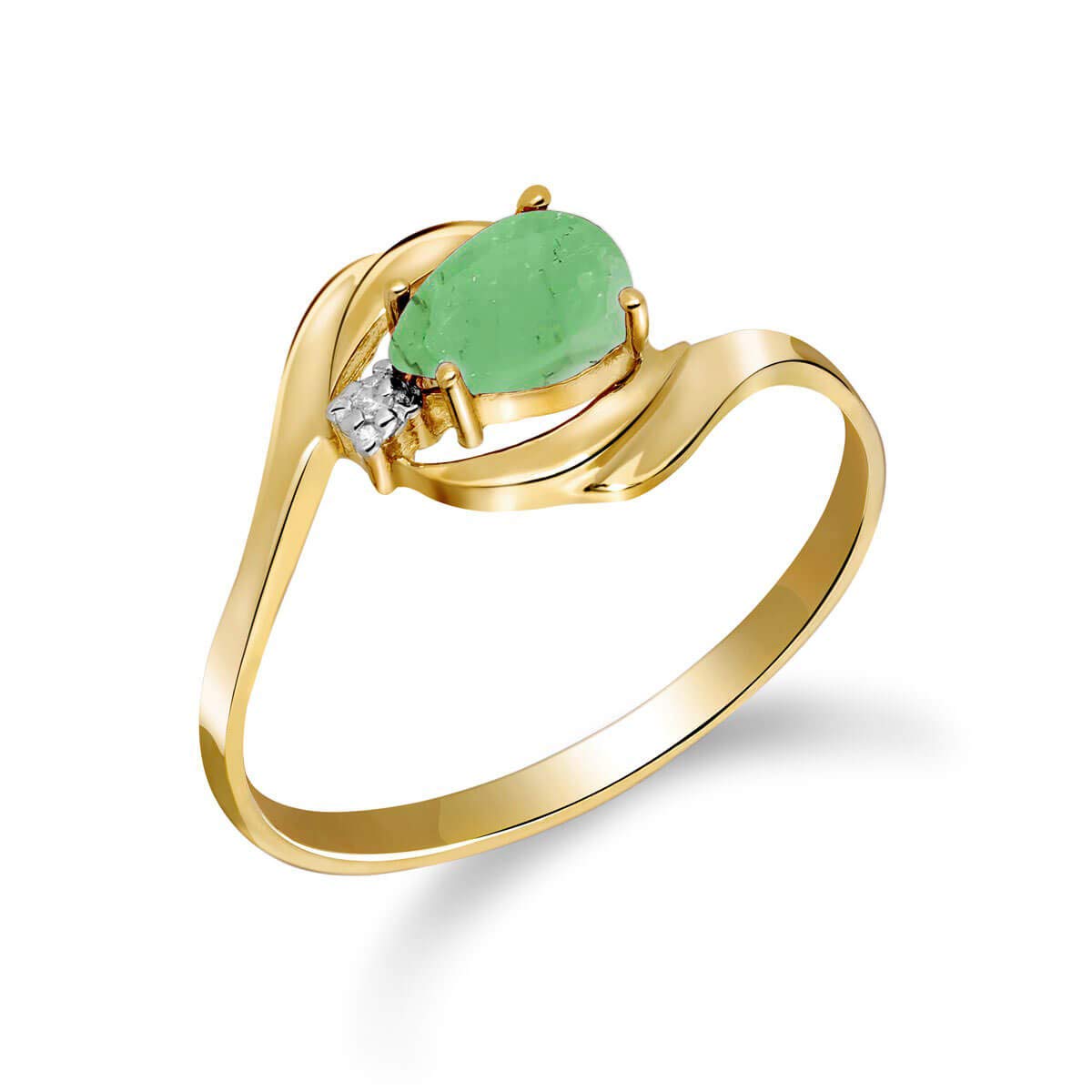 14K Solid Yellow Gold Ring with Natural Diamond & Pear-Shaped Emerald – Elegant Galaxy Gold GG Jewelry for Women, Perfect for Weddings, Anniversaries & Special Occasions