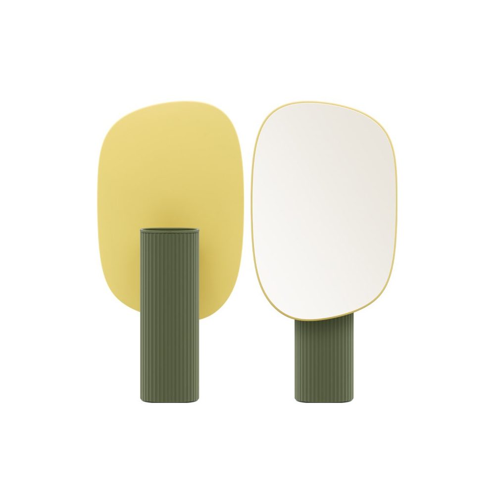 OSC Vase Makeup Mirror with LED Lights - Yellow Green Vanity Mirror for Makeup Application, Skincare & Dressing Table - Perfect for Bedroom, Bathroom & Salon Use