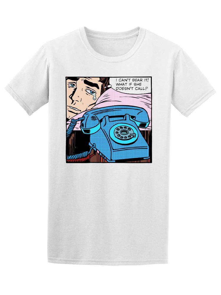 Pop Art Crying Man Telephone Graphic T-Shirt for Men - Vintage Inspired Casual Tee for Streetwear & Urban Fashion