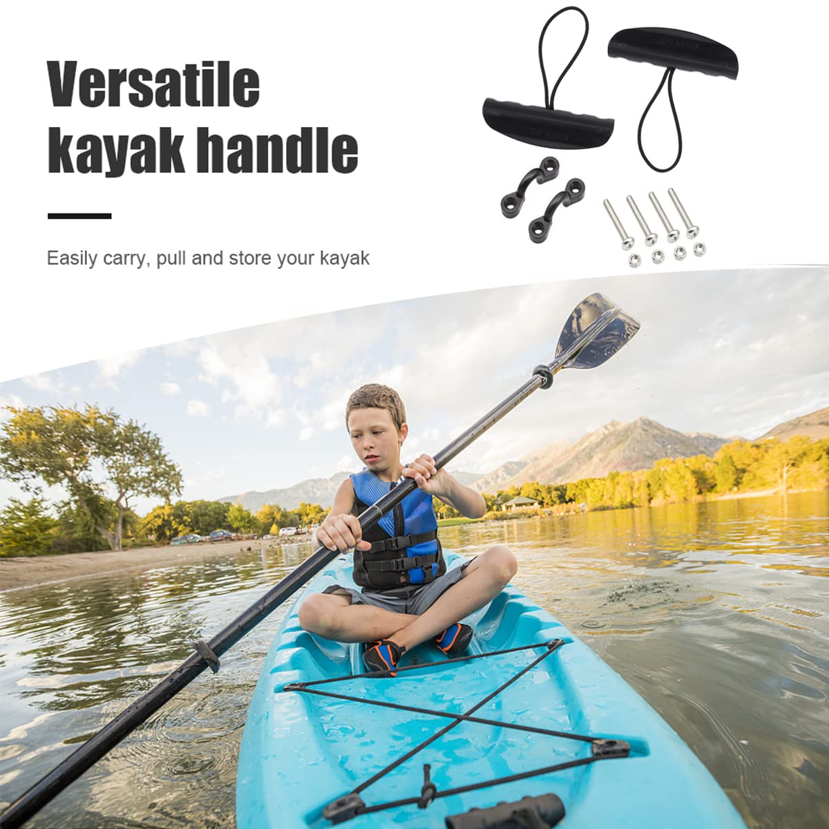 2-Piece Kayak Carry Handles with Cord & Pad Eyes - Durable T-Handle Replacement for Easy Kayak Transport | Perfect for Canoes, Fishing Boats & Water Sports Accessories